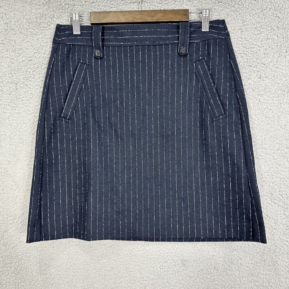 LOFT mini skirt womens 8 blue striped wool blend nautical preppy corpcore career